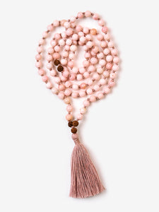 Mala Bead Necklace - Pink Opal