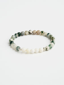 Mala Bead Bracelet - Tree Agate & Mother of Pearl