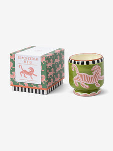 Paddywax Adopo Tiger Ceramic Candle - Black Cedar & Fig