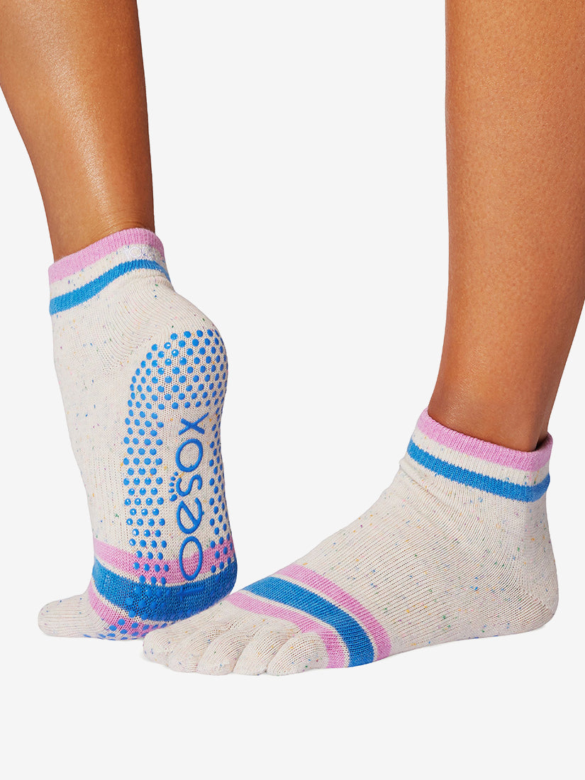 ToeSox Full Toe Ankle Grip Socks - Paradise Navy Stripe