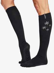 ToeSox Full Toe Knee High Grip Socks - Snowflurry