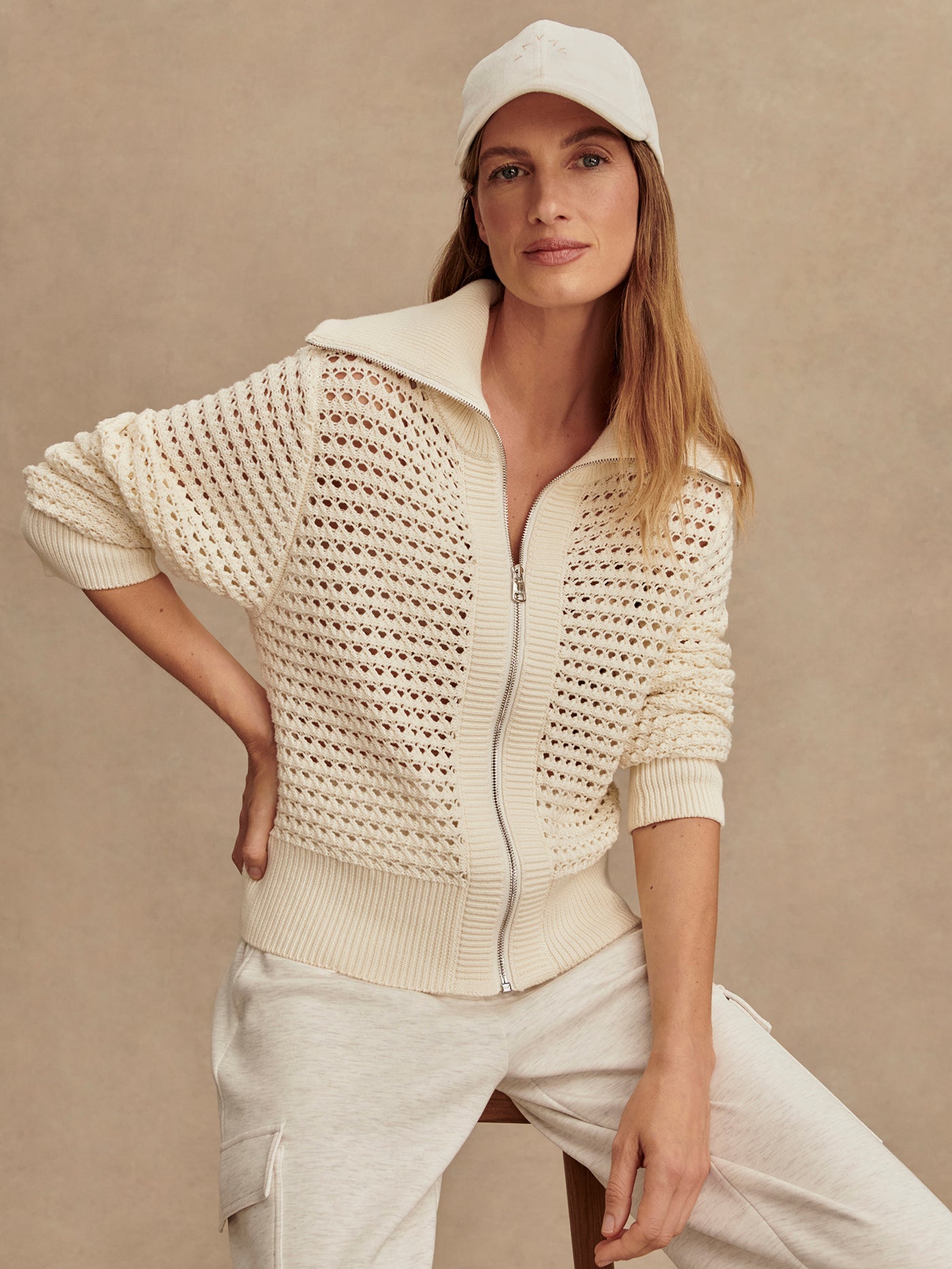 Varley Eloise Full Zip Knit - Egret