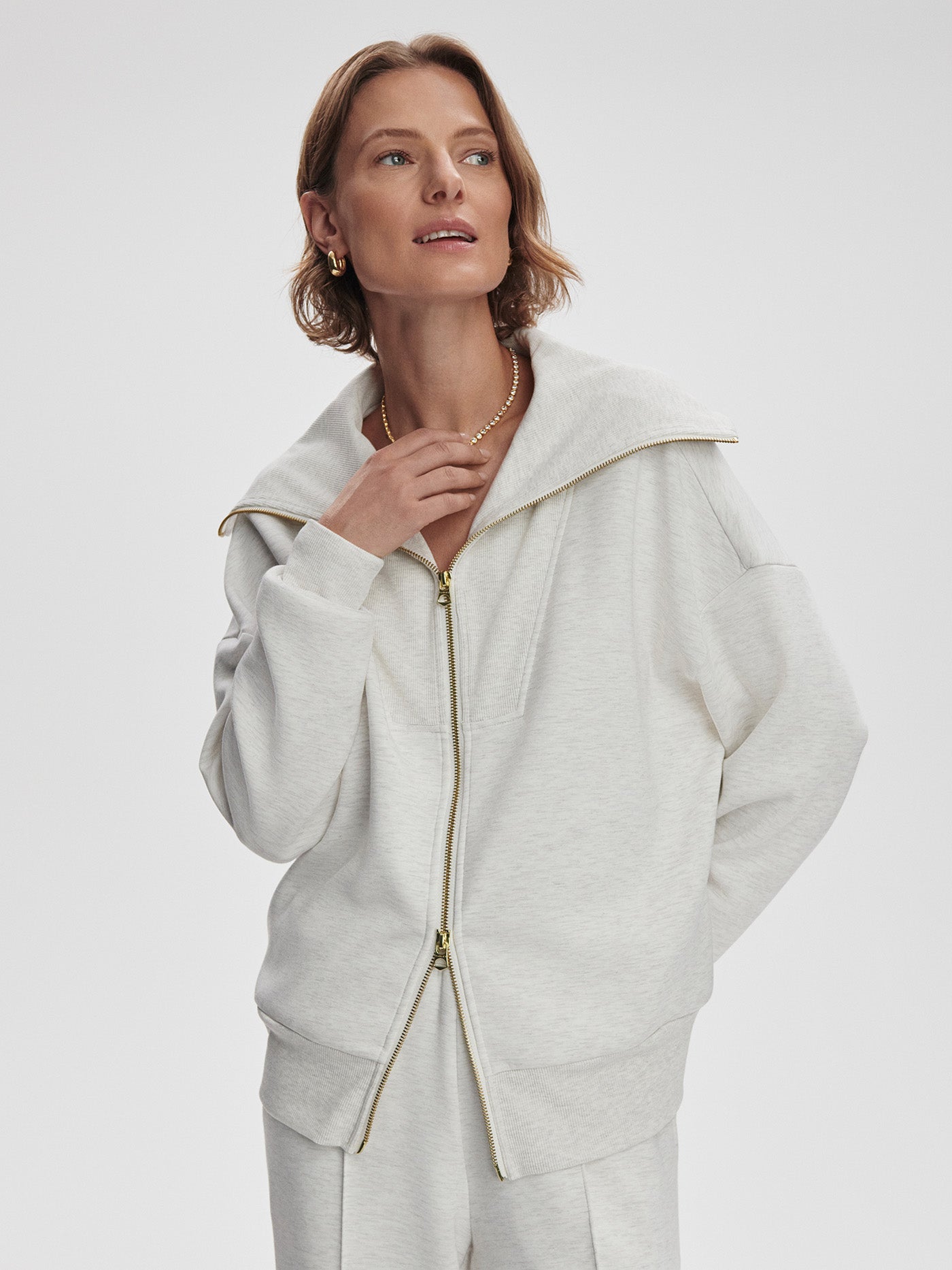 Varley Halley Zip Through Sweat - Ivory Marl